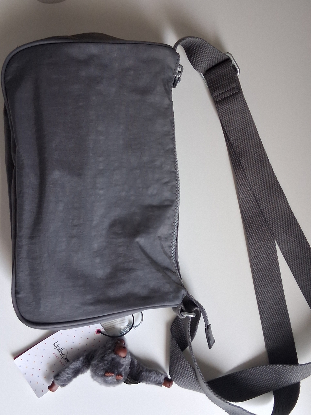 Kipling Gray Crossbody Bag with Plush Monkey Charm